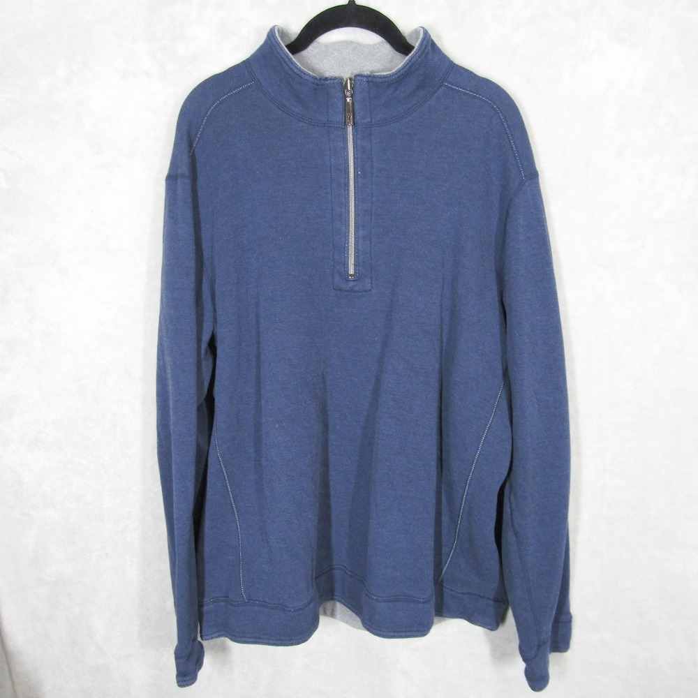 Tommy Bahama Pullover Sweater Size XL Mens Blue Cotton Blend Quarter Zip